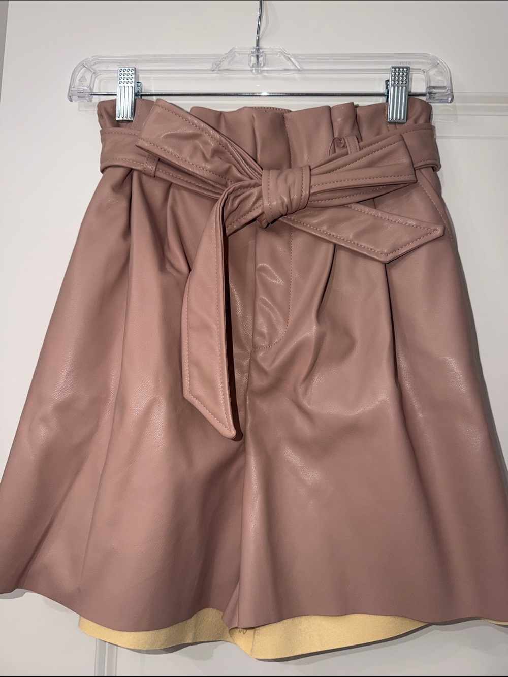 Zenana Outfitters Dusty Mauve Faux-Leather Paperbag A-Line Skirt
